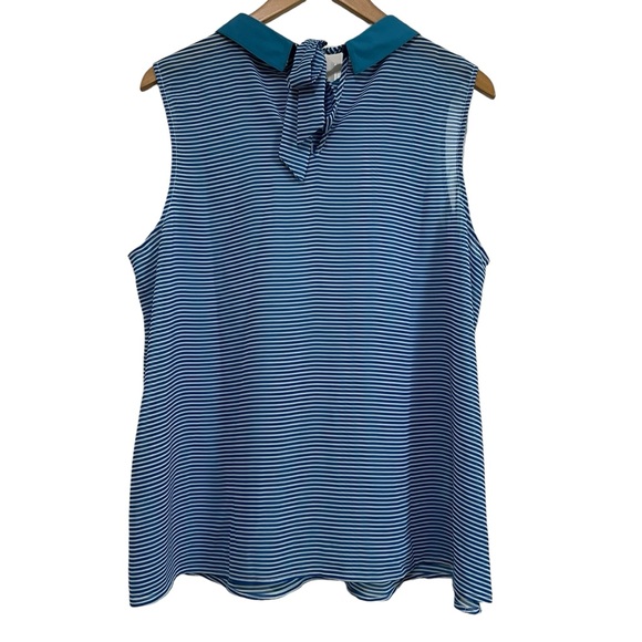 ModCloth Sheer Sleeveless Blue/White Stripe Blouse Pineapple Embroidery Size 1X - Picture 2 of 11